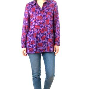Indian Tropical Fashion Purple Red Hat Print Sheet Button Down Shirt Medium